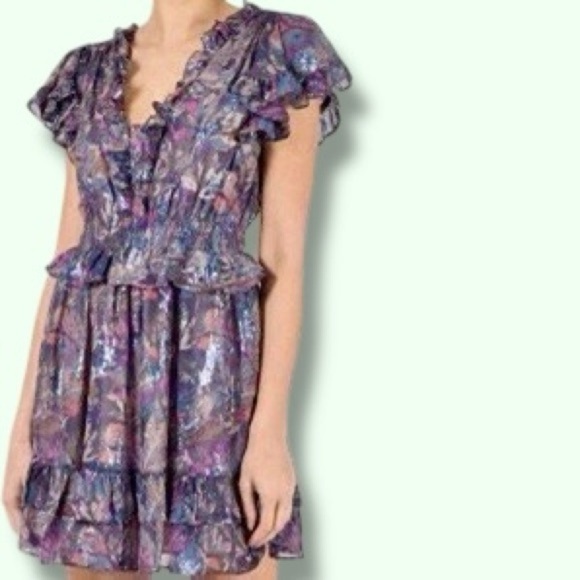 NWT Rebecca Taylor ‘Giverny Fleur’ Ruffled Mini Dress in “Amethyst Floral” Sz S - Picture 2 of 16
